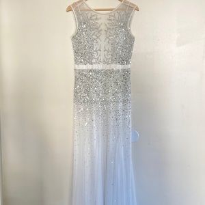 Adrianna Papell White and Silver Beaded Dress